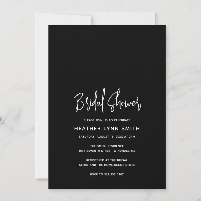 Minimalist Black Modern Bridal Shower Invitation (Front)