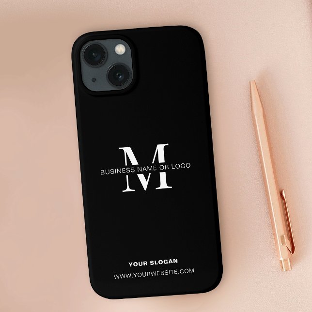 Minimalist Black Modern Business Logo Monogrammed Case-Mate iPhone Case (Minimalist monogram or logo branded phone case in black)