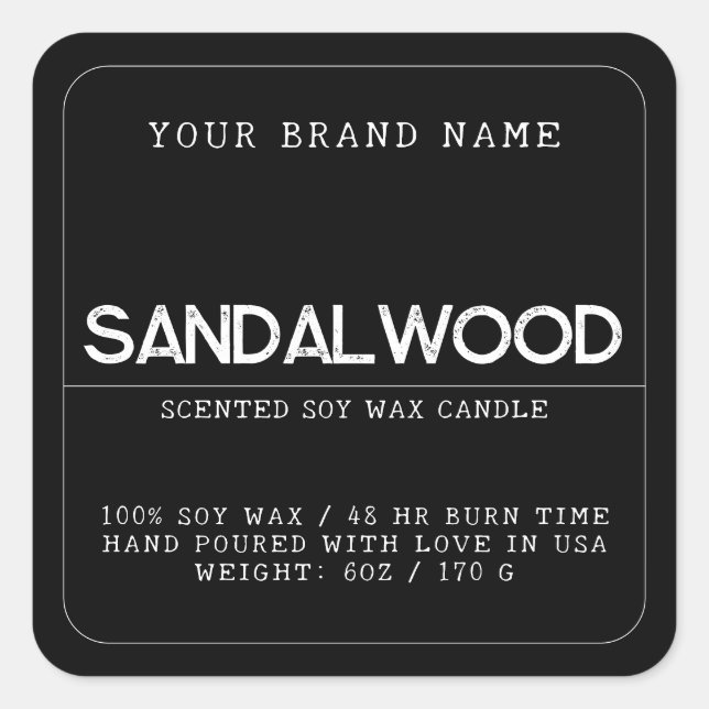 Minimalist black modern elegant candle product  square sticker (Front)