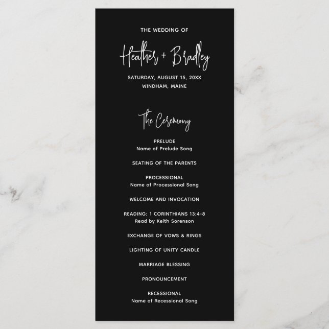 Minimalist Black Modern Wedding Programme (Front)