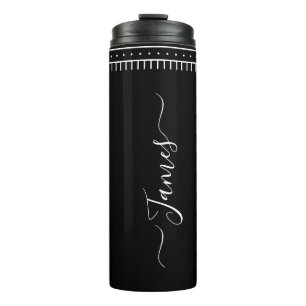 Minimalist Black Monochrome Art Script Custom Name Thermal Tumbler