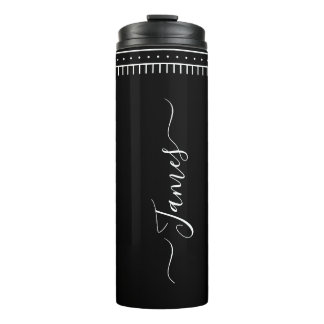 Minimalist Black Monochrome Art Script Custom Name Thermal Tumbler