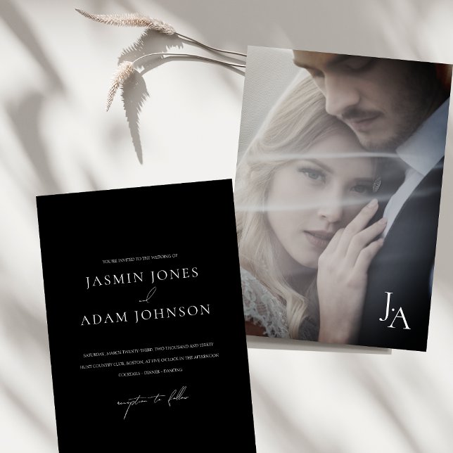 Minimalist Black Monogram Photo Wedding Invitation (Minimalist Black Simple Monogram Photo Wedding Invitation)