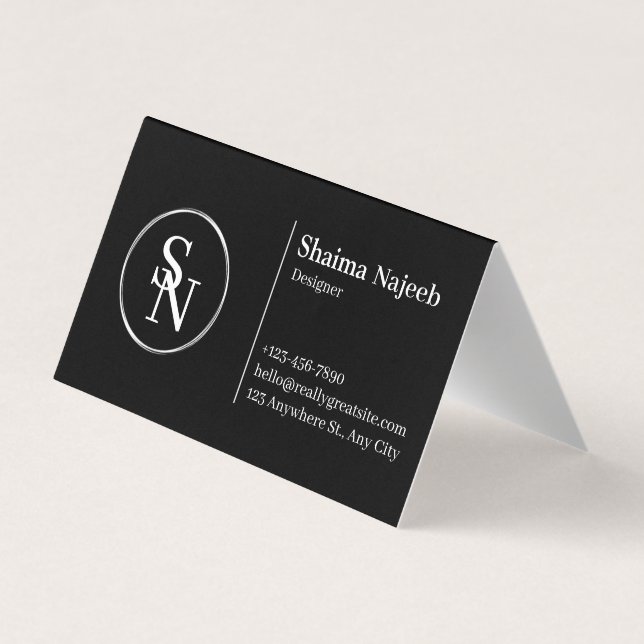 Minimalist Black Monogram Professional Folded Busi Business Card (Back)