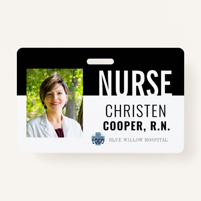 Minimalist Black Nurse RN Hospital Photo ID ID Badge (Front)