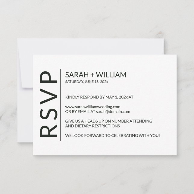 Minimalist Black on White Modern RSVP Card (Front)