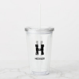 MINIMALIST BLACK ONE LETTER MONOGRAM NAME CLEAR ACRYLIC TUMBLER