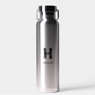 MINIMALIST BLACK ONE LETTER MONOGRAM NAME SILVERY WATER BOTTLE