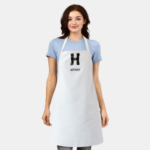 MINIMALIST BLACK ONE LETTER MONOGRAM NAME WHITE APRON