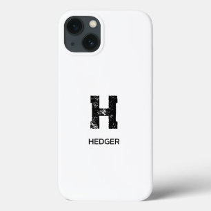 MINIMALIST BLACK ONE LETTER MONOGRAM NAME WHITE iPhone 13 CASE