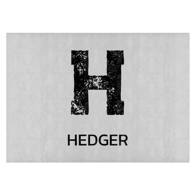 MINIMALIST BLACK ONE LETTER MONOGRAM NAME WHITE CUTTING BOARD (Front)