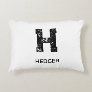 MINIMALIST BLACK ONE LETTER MONOGRAM NAME WHITE DECORATIVE CUSHION