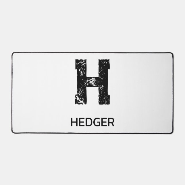 MINIMALIST BLACK ONE LETTER MONOGRAM NAME WHITE DESK MAT (Front)
