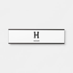 MINIMALIST BLACK ONE LETTER MONOGRAM NAME WHITE DOOR SIGN