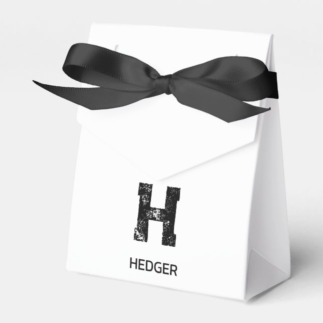 MINIMALIST BLACK ONE LETTER MONOGRAM NAME WHITE FAVOUR BOX (Front Side)