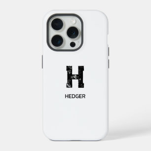 MINIMALIST BLACK ONE LETTER MONOGRAM NAME WHITE iPhone 15 PRO CASE