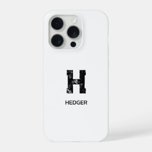 MINIMALIST BLACK ONE LETTER MONOGRAM NAME WHITE iPhone 15 PRO CASE