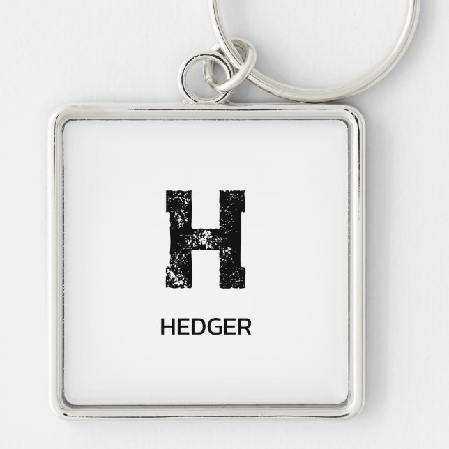 MINIMALIST BLACK ONE LETTER MONOGRAM NAME WHITE KEY RING (Front)