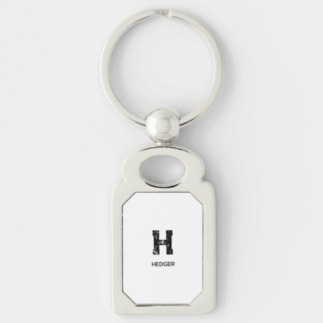 MINIMALIST BLACK ONE LETTER MONOGRAM NAME WHITE KEY RING (Front)