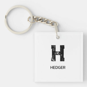MINIMALIST BLACK ONE LETTER MONOGRAM NAME WHITE KEY RING