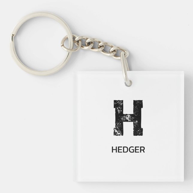 MINIMALIST BLACK ONE LETTER MONOGRAM NAME WHITE KEY RING (Front)