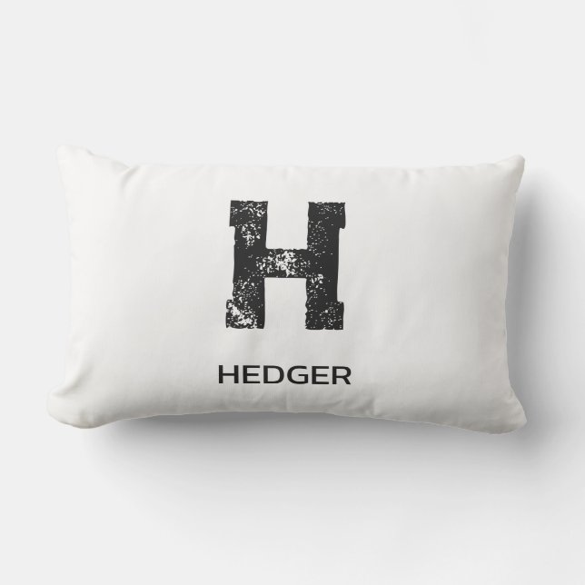 MINIMALIST BLACK ONE LETTER MONOGRAM NAME WHITE LUMBAR CUSHION (Front)