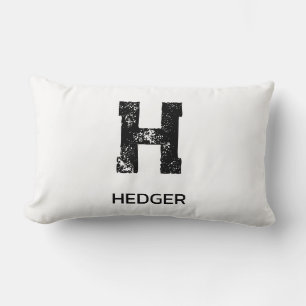 MINIMALIST BLACK ONE LETTER MONOGRAM NAME WHITE LUMBAR CUSHION