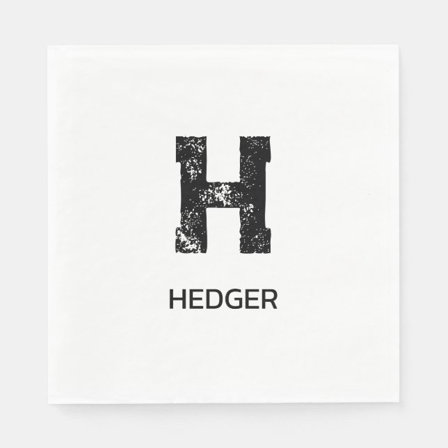 MINIMALIST BLACK ONE LETTER MONOGRAM NAME WHITE NAPKIN (Front)
