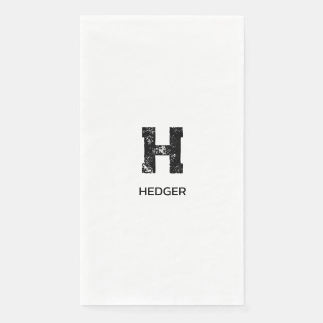 MINIMALIST BLACK ONE LETTER MONOGRAM NAME WHITE NAPKIN (Front)
