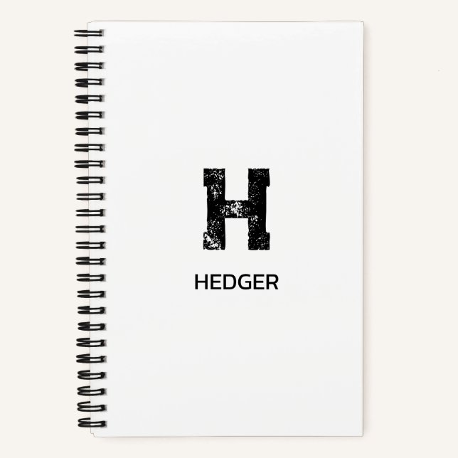 MINIMALIST BLACK ONE LETTER MONOGRAM NAME WHITE NOTEBOOK (Front)