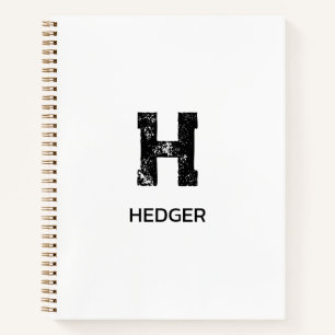 MINIMALIST BLACK ONE LETTER MONOGRAM NAME WHITE NOTEBOOK