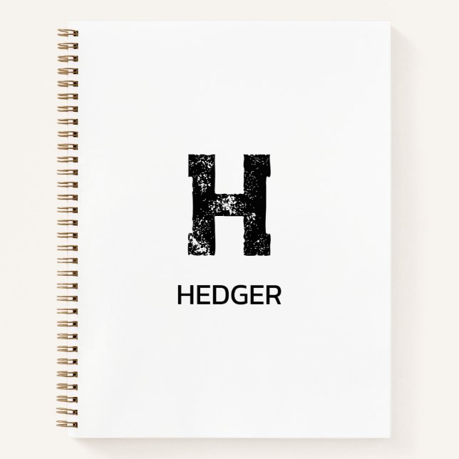 MINIMALIST BLACK ONE LETTER MONOGRAM NAME WHITE NOTEBOOK (Front)