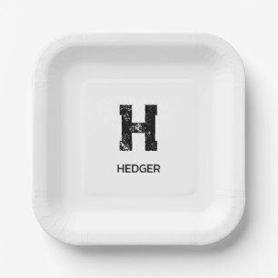 MINIMALIST BLACK ONE LETTER MONOGRAM NAME WHITE PAPER PLATE