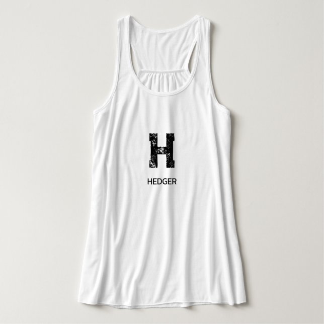 MINIMALIST BLACK ONE LETTER MONOGRAM NAME WHITE SINGLET (Design Front)