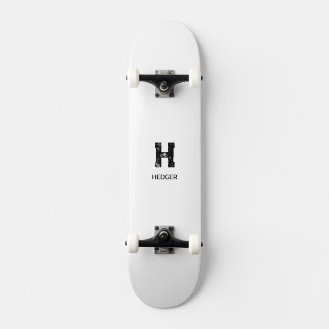 MINIMALIST BLACK ONE LETTER MONOGRAM NAME WHITE SKATEBOARD (Front)