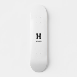 MINIMALIST BLACK ONE LETTER MONOGRAM NAME WHITE SKATEBOARD