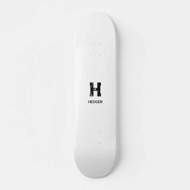 MINIMALIST BLACK ONE LETTER MONOGRAM NAME WHITE SKATEBOARD (Front)