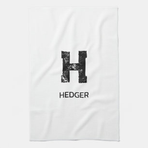 MINIMALIST BLACK ONE LETTER MONOGRAM NAME WHITE TEA TOWEL