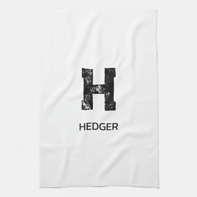 MINIMALIST BLACK ONE LETTER MONOGRAM NAME WHITE TEA TOWEL (Vertical)