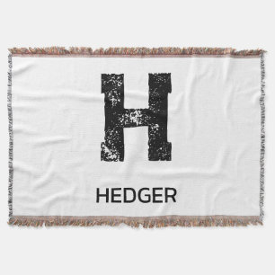 MINIMALIST BLACK ONE LETTER MONOGRAM NAME WHITE THROW BLANKET