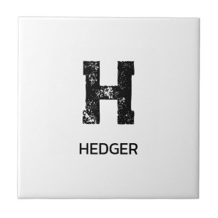 MINIMALIST BLACK ONE LETTER MONOGRAM NAME WHITE TILE