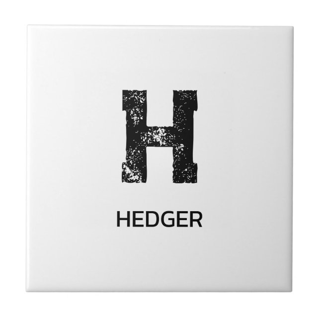 MINIMALIST BLACK ONE LETTER MONOGRAM NAME WHITE TILE (Front)