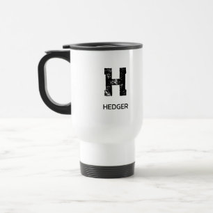 MINIMALIST BLACK ONE LETTER MONOGRAM NAME WHITE TRAVEL MUG