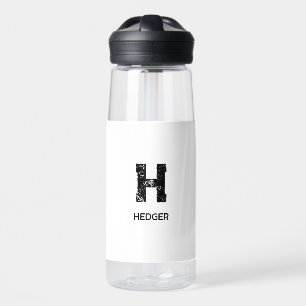 MINIMALIST BLACK ONE LETTER MONOGRAM NAME WHITE WATER BOTTLE