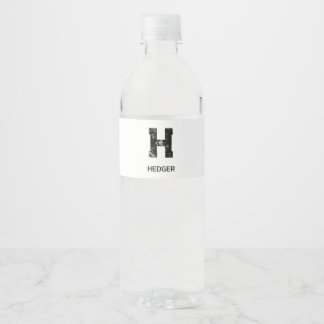 MINIMALIST BLACK ONE LETTER MONOGRAM NAME WHITE WATER BOTTLE LABEL
