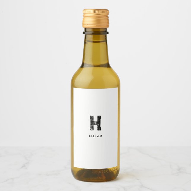 MINIMALIST BLACK ONE LETTER MONOGRAM NAME WHITE WINE LABEL (Front)