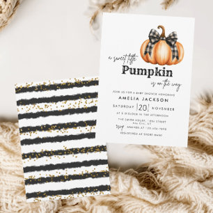 Minimalist Black & Orange Pumpkin Baby Shower Invitation