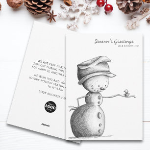 Minimalist Black Pencil Snowman Business Christmas Holiday Card