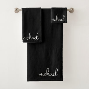 Minimalist Black Personalised Bath Towel Set