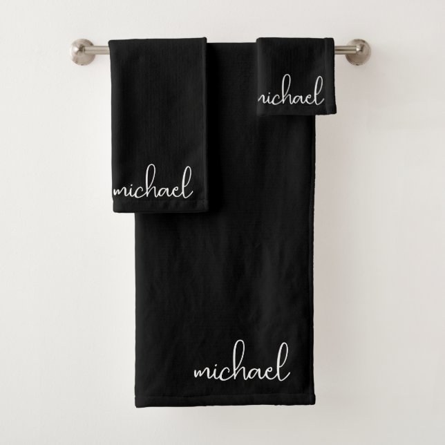 Minimalist Black Personalised Bath Towel Set (Insitu)